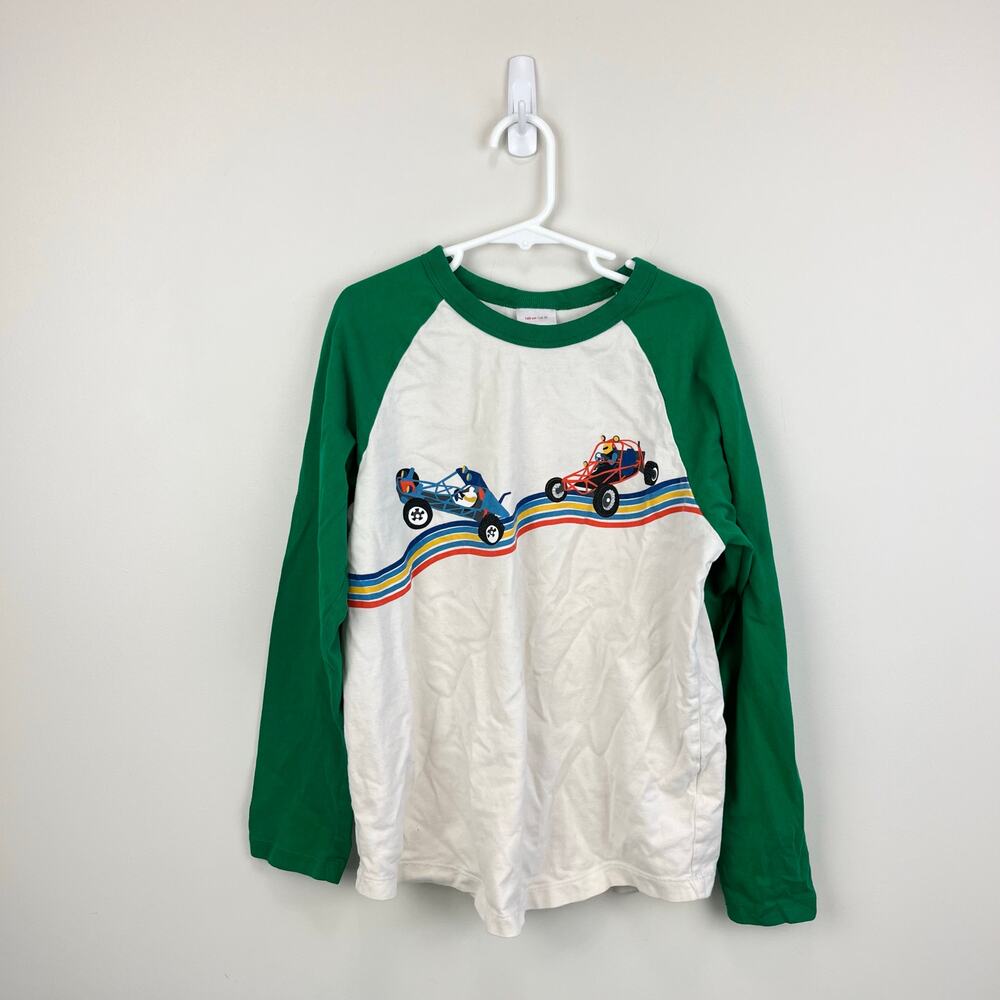 Hanna Andersson Soft Art Baseball Tee Shirt Ecru Rainbow Road Go Karts 140 cm 10